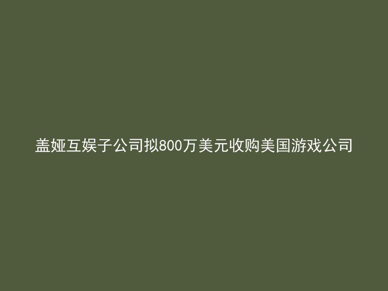 盖娅互娱子公司拟800万美元收购美国游戏公司