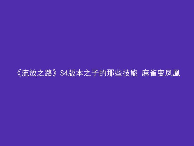 《流放之路》S4版本之子的那些技能 麻雀变凤凰