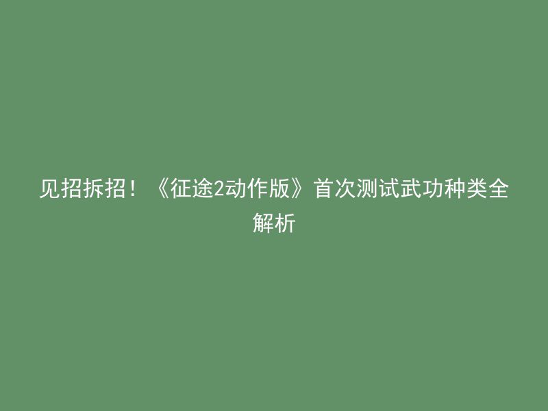 见招拆招！《征途2动作版》首次测试武功种类全解析