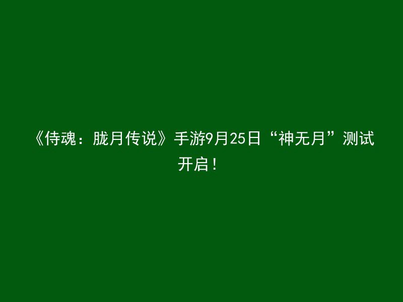 《侍魂：胧月传说》手游9月25日“神无月”测试开启！