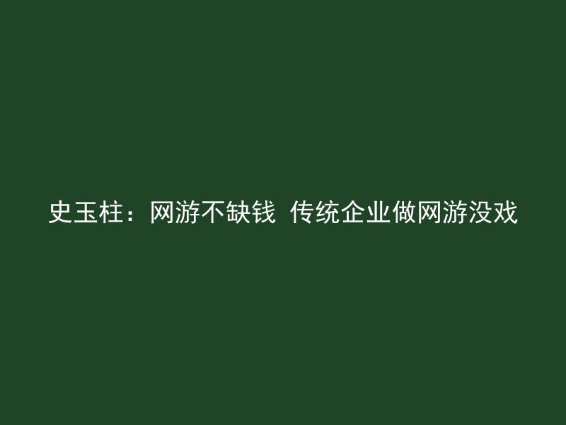 史玉柱：网游不缺钱 传统企业做网游没戏