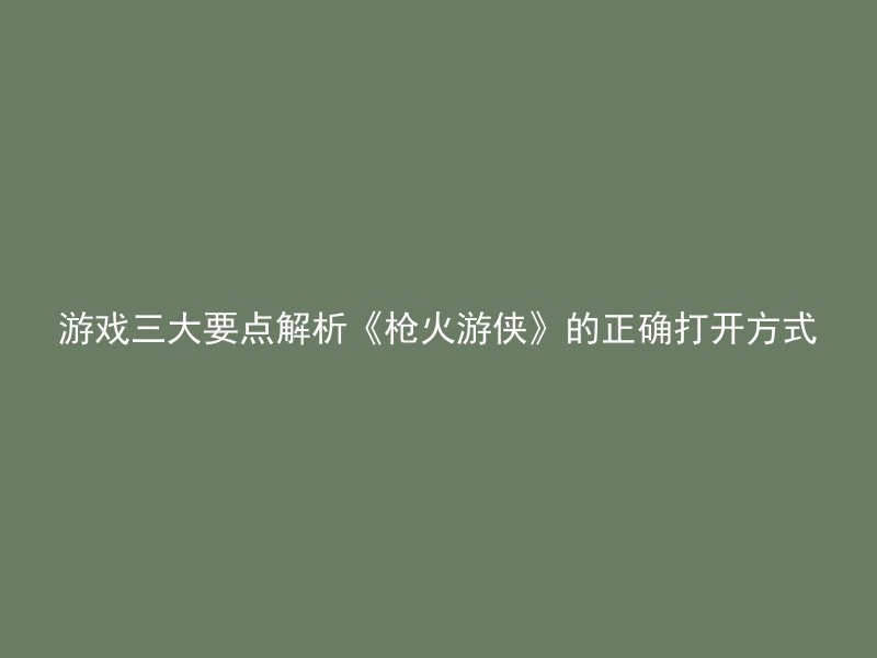 游戏三大要点解析《枪火游侠》的正确打开方式