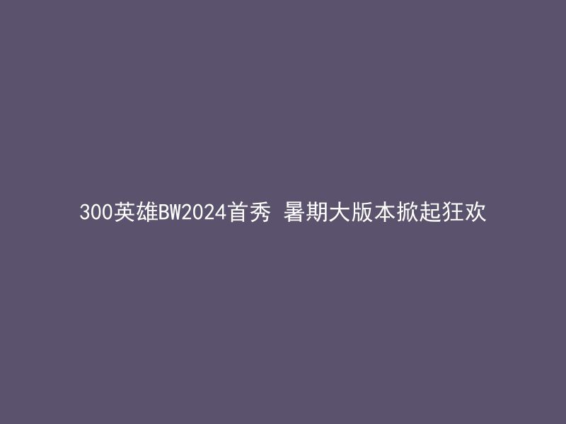 300英雄BW2024首秀 暑期大版本掀起狂欢