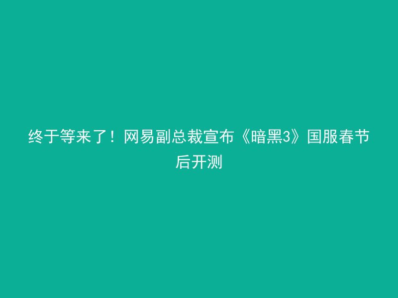 终于等来了！网易副总裁宣布《暗黑3》国服春节后开测