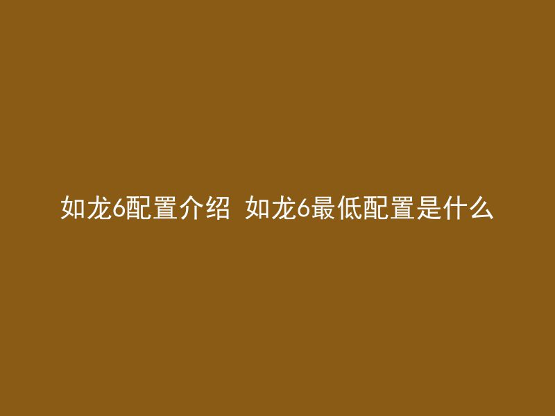 如龙6配置介绍 如龙6最低配置是什么