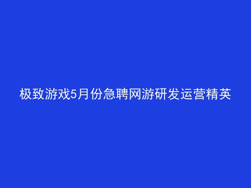 极致游戏5月份急聘网游研发运营精英