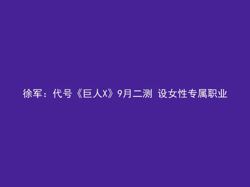 徐军：代号《巨人X》9月二测 设女性专属职业