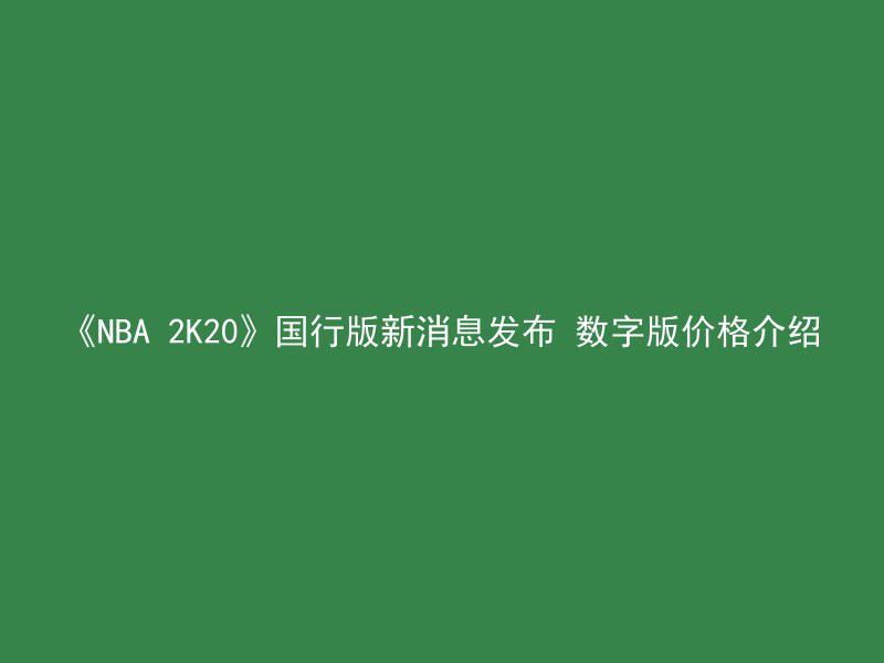 《NBA 2K20》国行版新消息发布 数字版价格介绍