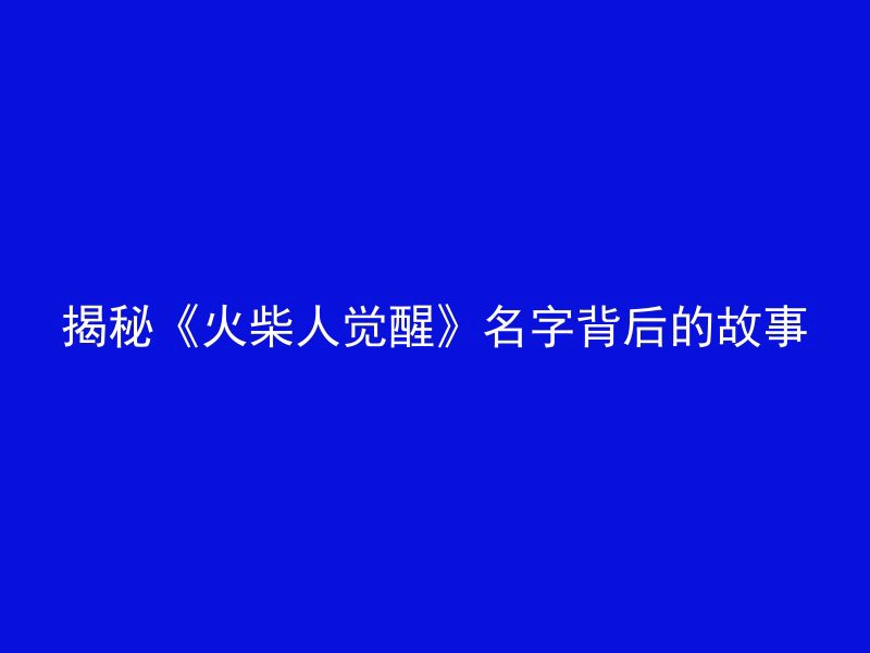 揭秘《火柴人觉醒》名字背后的故事