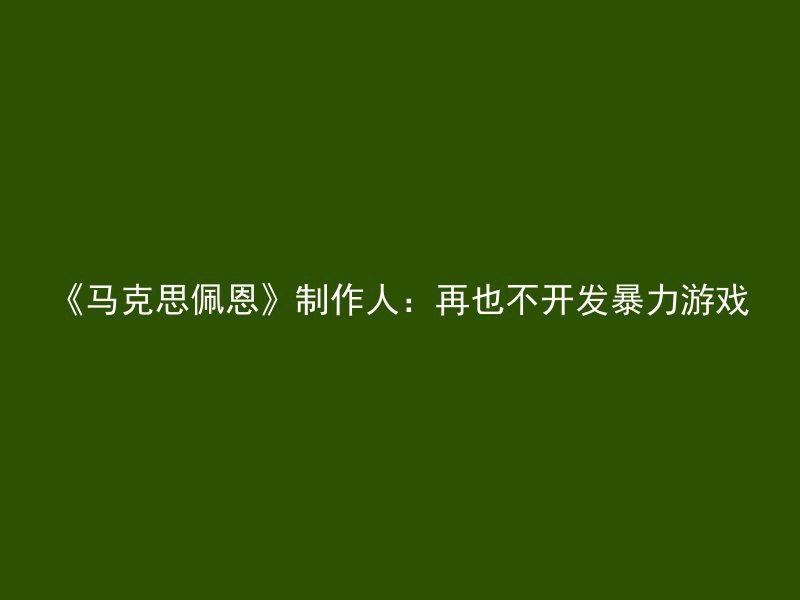 《马克思佩恩》制作人：再也不开发暴力游戏