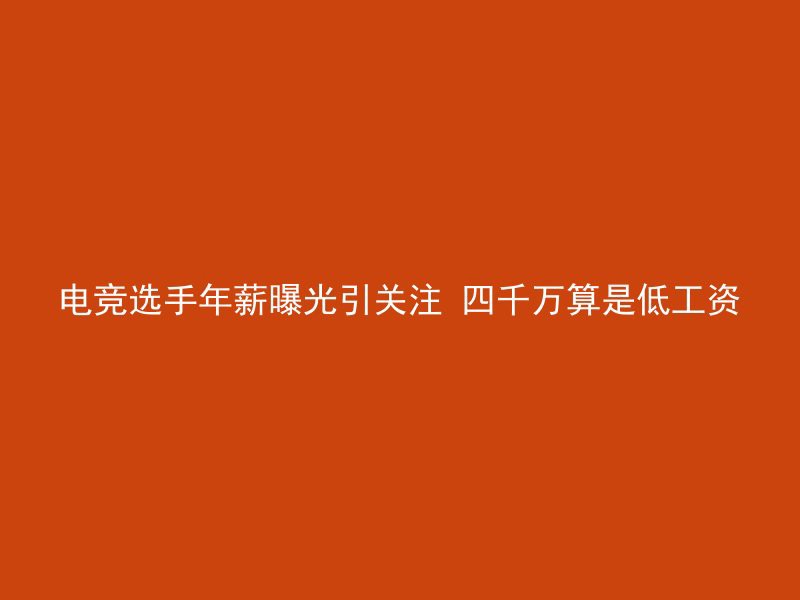 电竞选手年薪曝光引关注 四千万算是低工资