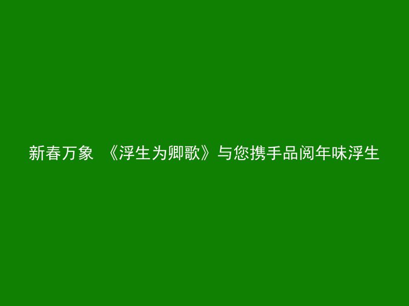 新春万象 《浮生为卿歌》与您携手品阅年味浮生