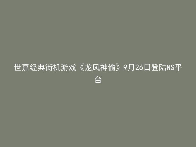 世嘉经典街机游戏《龙凤神偷》9月26日登陆NS平台