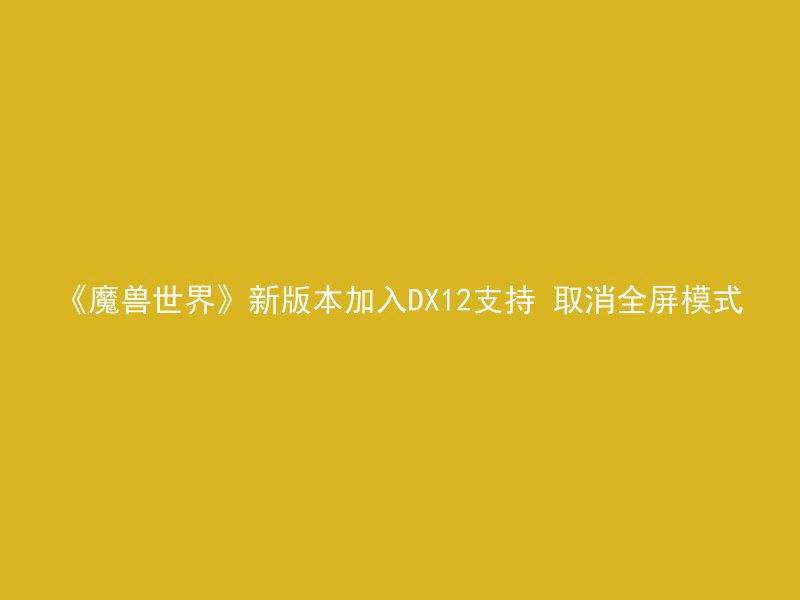 《魔兽世界》新版本加入DX12支持 取消全屏模式