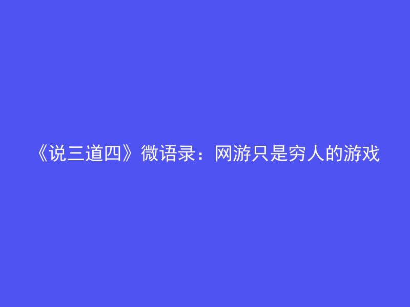 《说三道四》微语录：网游只是穷人的游戏