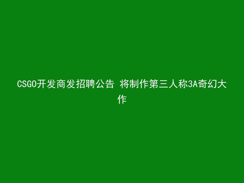 CSGO开发商发招聘公告 将制作第三人称3A奇幻大作