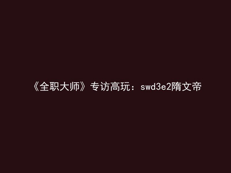 《全职大师》专访高玩：swd3e2隋文帝