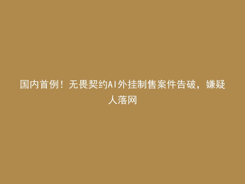 国内首例！无畏契约AI外挂制售案件告破，嫌疑人落网