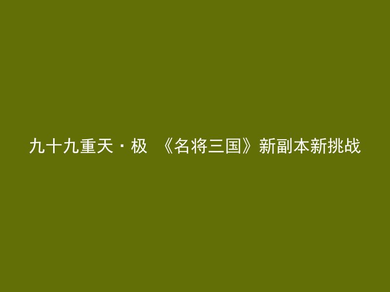 九十九重天·极 《名将三国》新副本新挑战