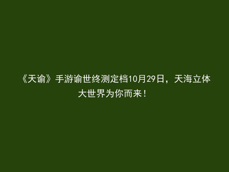 《天谕》手游谕世终测定档10月29日，天海立体大世界为你而来！