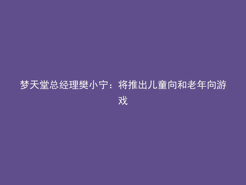 梦天堂总经理樊小宁：将推出儿童向和老年向游戏