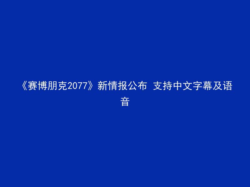 《赛博朋克2077》新情报公布 支持中文字幕及语音