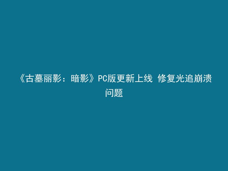 《古墓丽影：暗影》PC版更新上线 修复光追崩溃问题