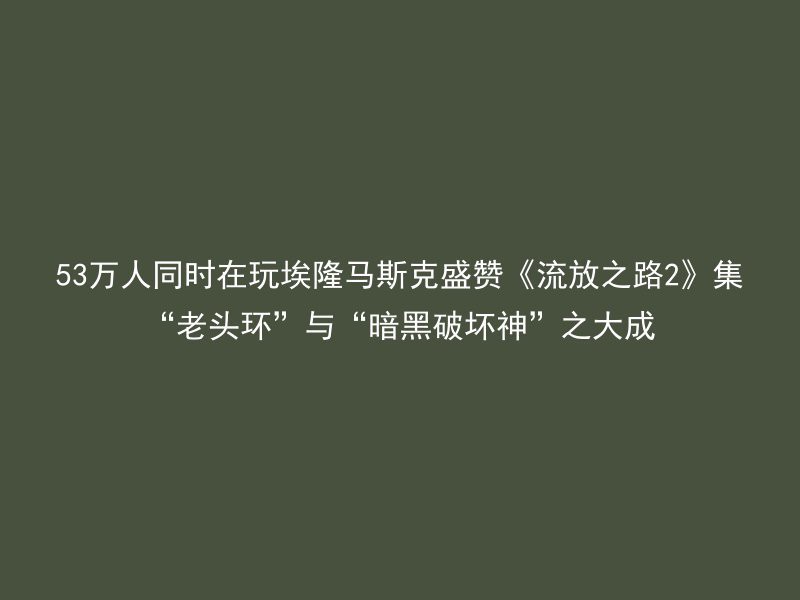 53万人同时在玩埃隆马斯克盛赞《流放之路2》集“老头环”与“暗黑破坏神”之大成