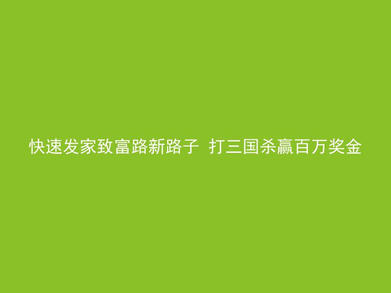 快速发家致富路新路子 打三国杀赢百万奖金