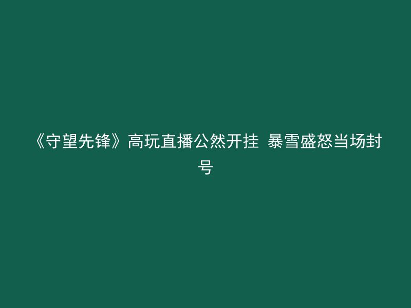 《守望先锋》高玩直播公然开挂 暴雪盛怒当场封号