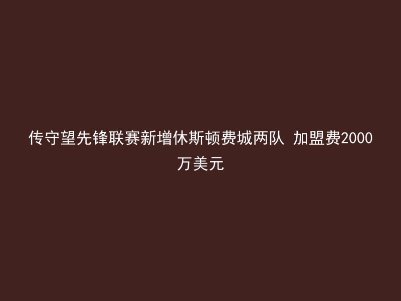 传守望先锋联赛新增休斯顿费城两队 加盟费2000万美元