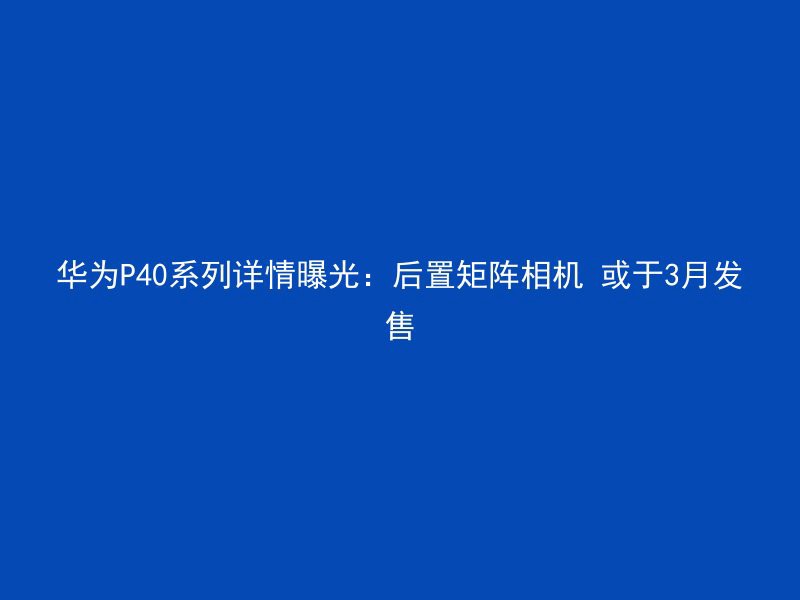 华为P40系列详情曝光：后置矩阵相机 或于3月发售