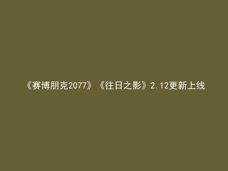 《赛博朋克2077》《往日之影》2.12更新上线