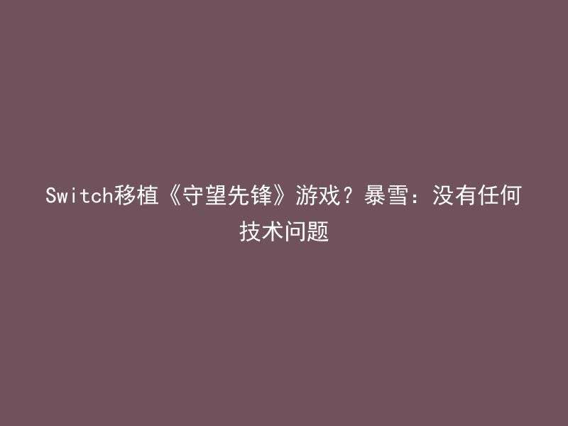 Switch移植《守望先锋》游戏？暴雪：没有任何技术问题