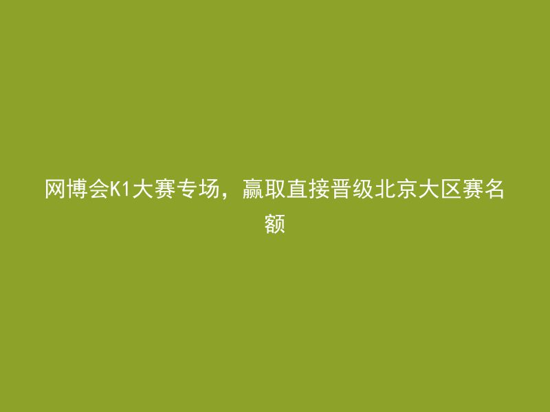 网博会K1大赛专场，赢取直接晋级北京大区赛名额