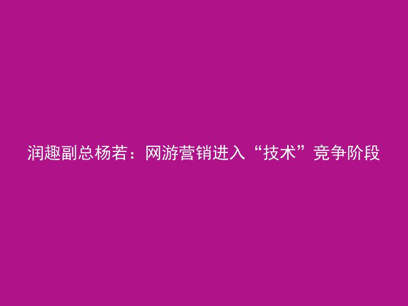 润趣副总杨若：网游营销进入“技术”竞争阶段