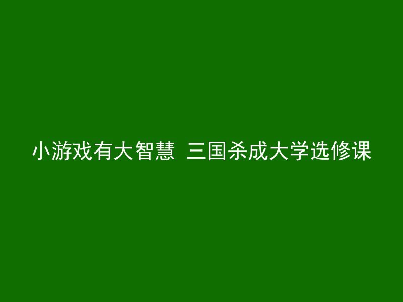 小游戏有大智慧 三国杀成大学选修课