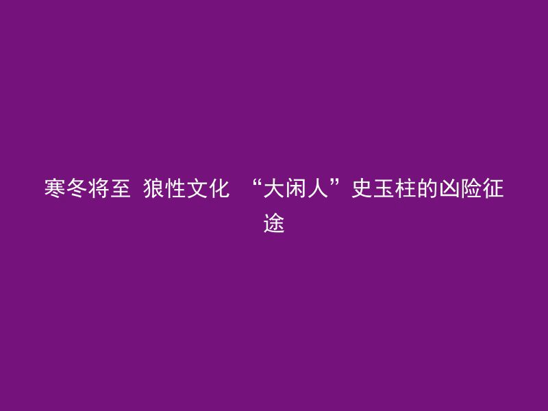 寒冬将至 狼性文化 “大闲人”史玉柱的凶险征途