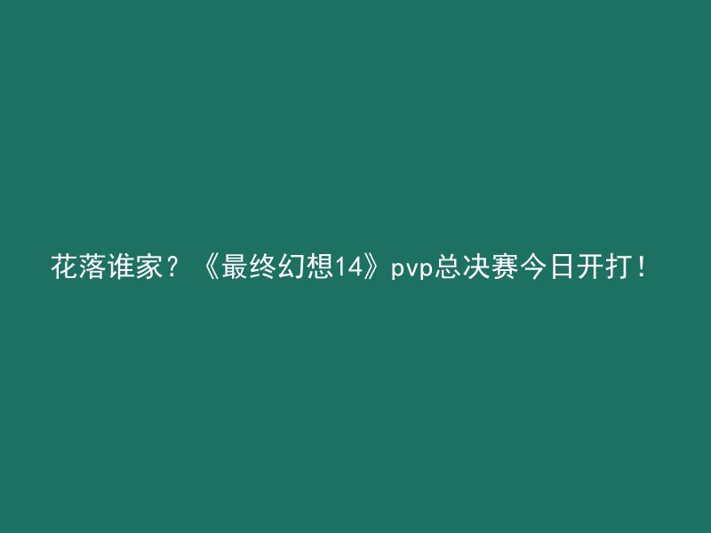 花落谁家？《最终幻想14》pvp总决赛今日开打！