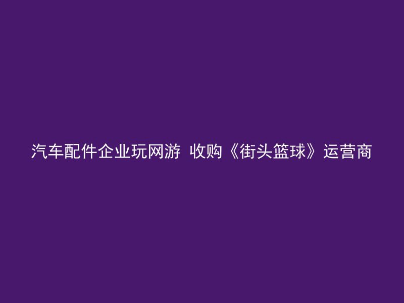 汽车配件企业玩网游 收购《街头篮球》运营商