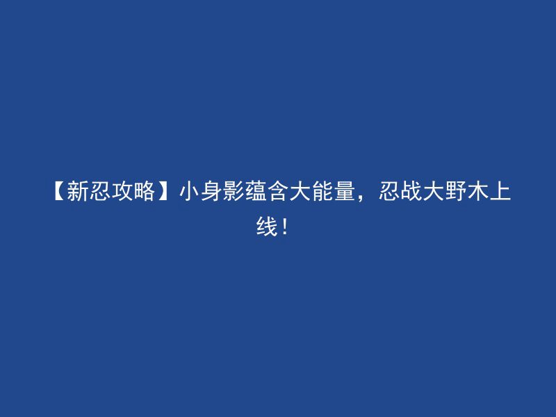 【新忍攻略】小身影蕴含大能量，忍战大野木上线！