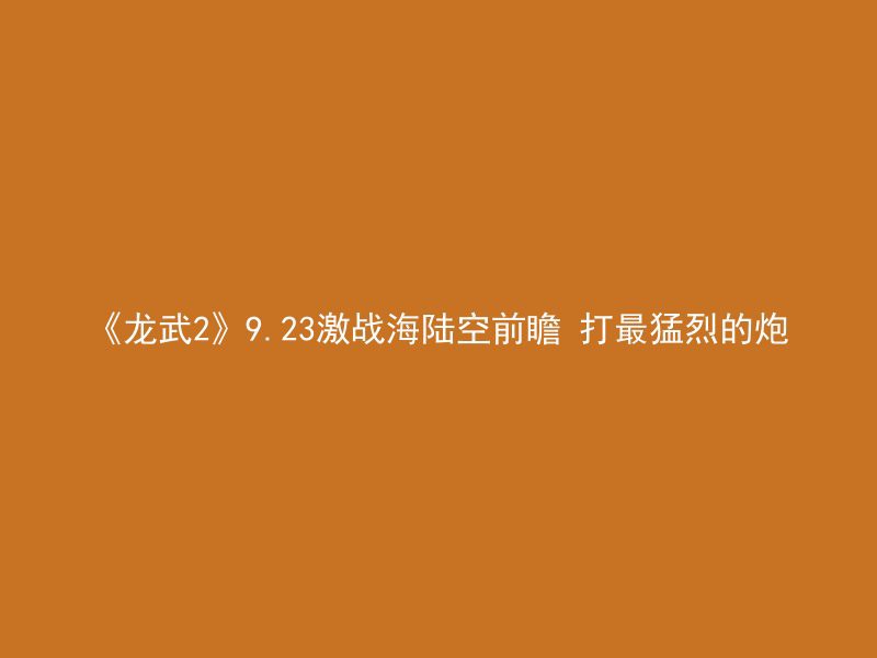 《龙武2》9.23激战海陆空前瞻 打最猛烈的炮