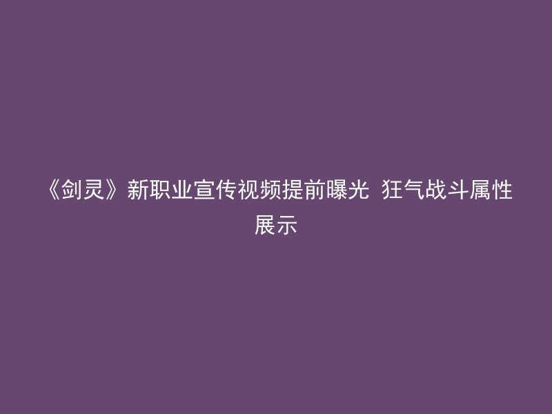 《剑灵》新职业宣传视频提前曝光 狂气战斗属性展示