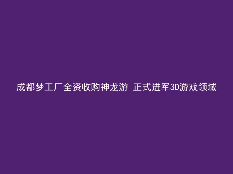 成都梦工厂全资收购神龙游 正式进军3D游戏领域