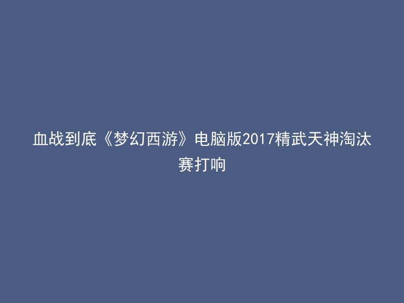 血战到底《梦幻西游》电脑版2017精武天神淘汰赛打响