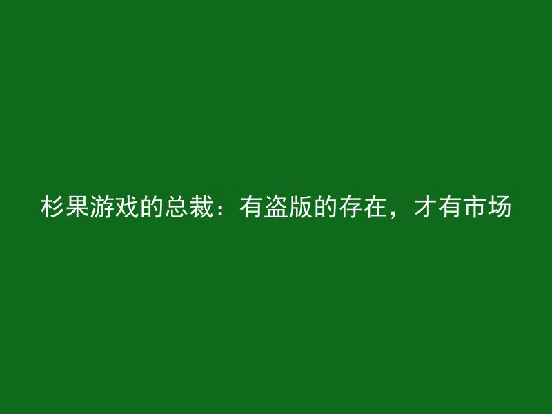 杉果游戏的总裁：有盗版的存在，才有市场