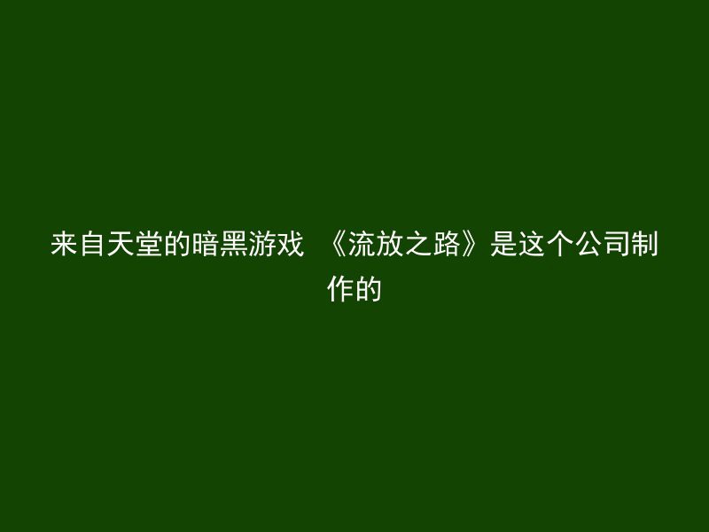 来自天堂的暗黑游戏 《流放之路》是这个公司制作的