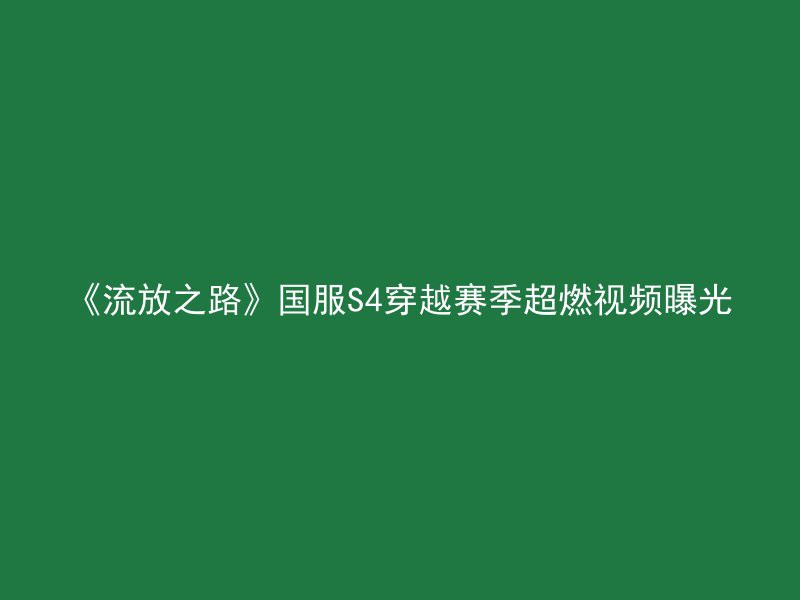 《流放之路》国服S4穿越赛季超燃视频曝光