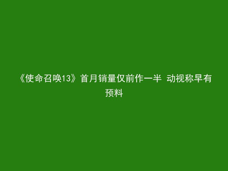 《使命召唤13》首月销量仅前作一半 动视称早有预料