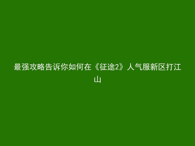 最强攻略告诉你如何在《征途2》人气服新区打江山